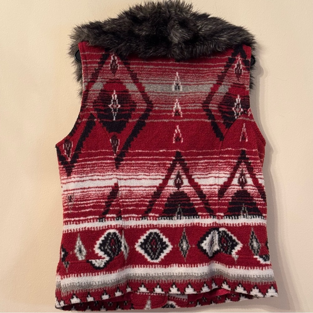 Woolrich Women's Red Patterned Vest with Faux Fur Collar - Picture 4 of 6